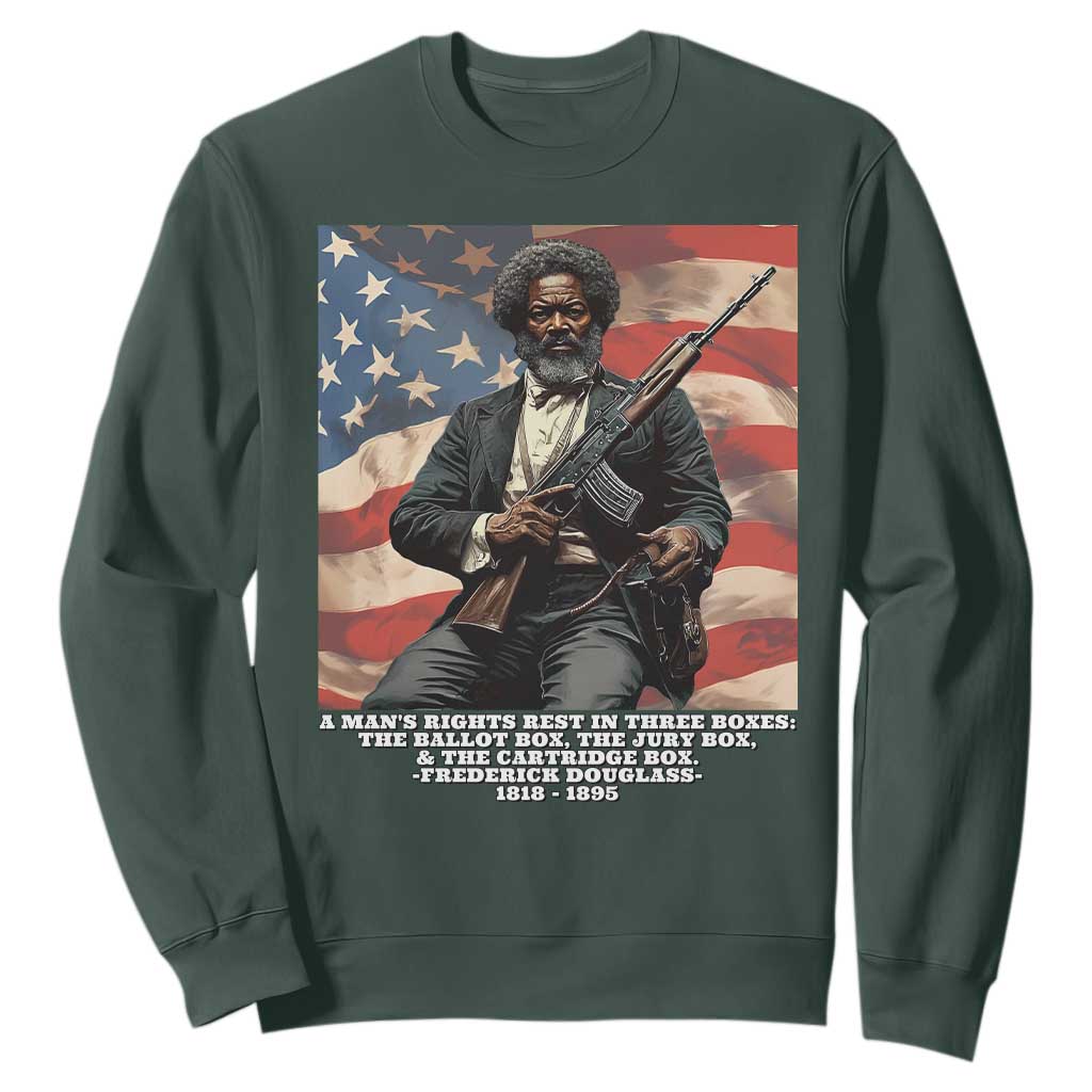 Frederick Douglass Sweatshirt A Man's Rights Rest In Three Boxes American Flag TS11 Dark Forest Green Print Your Wear