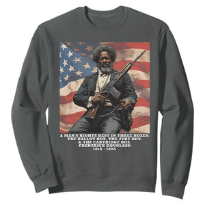 Frederick Douglass Sweatshirt A Man's Rights Rest In Three Boxes American Flag TS11 Dark Heather Print Your Wear