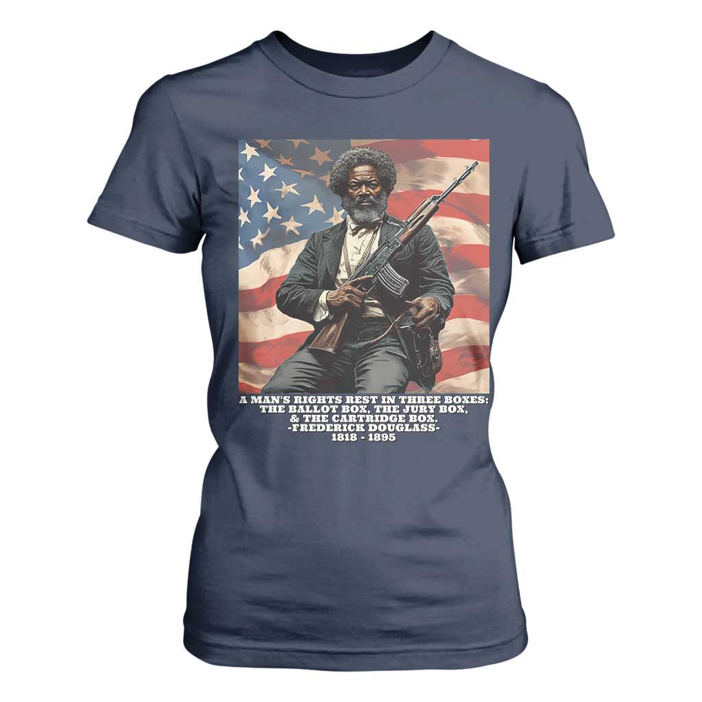 Frederick Douglass T Shirt For Women A Man's Rights Rest In Three Boxes American Flag TS11 Navy Print Your Wear