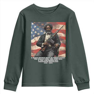 Frederick Douglass Youth Sweatshirt A Man's Rights Rest In Three Boxes American Flag TS11 Dark Forest Green Print Your Wear