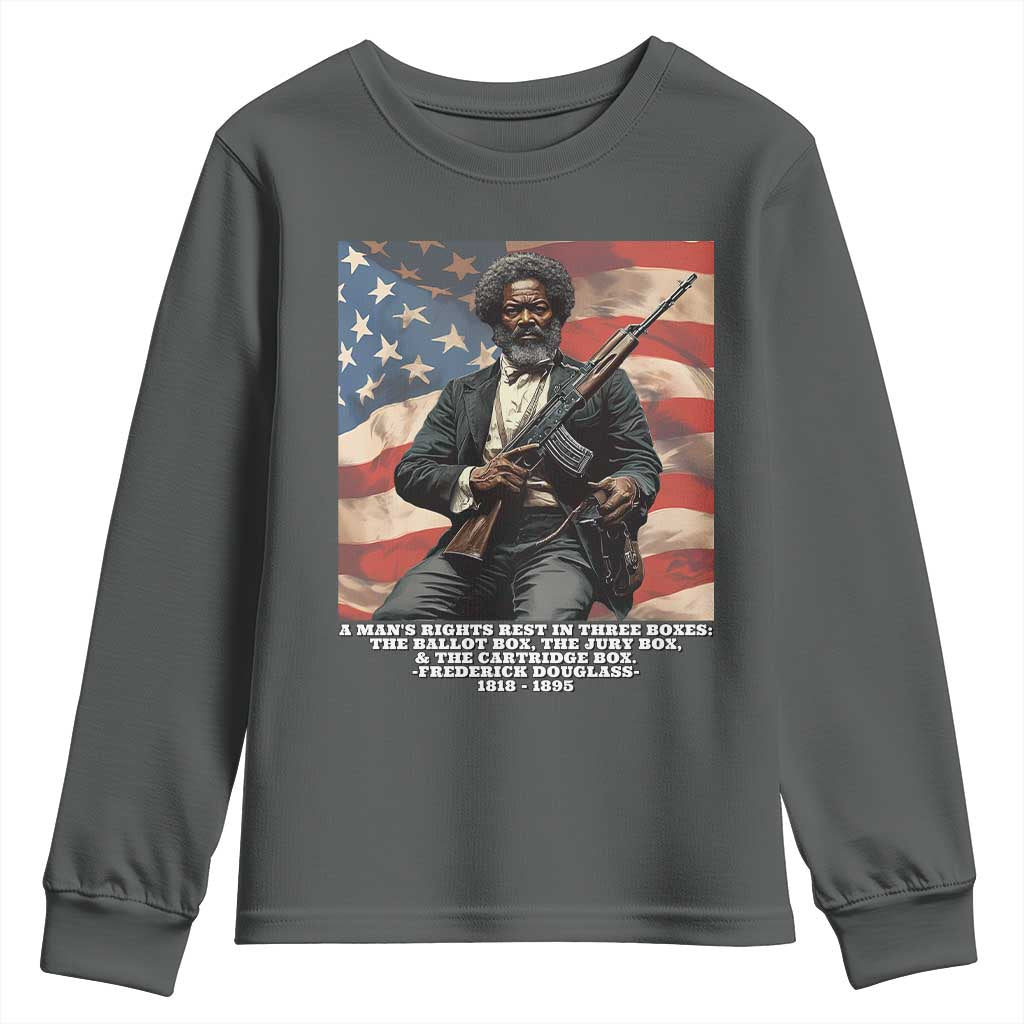 Frederick Douglass Youth Sweatshirt A Man's Rights Rest In Three Boxes American Flag TS11 Dark Heather Print Your Wear