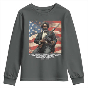 Frederick Douglass Youth Sweatshirt A Man's Rights Rest In Three Boxes American Flag TS11 Dark Heather Print Your Wear