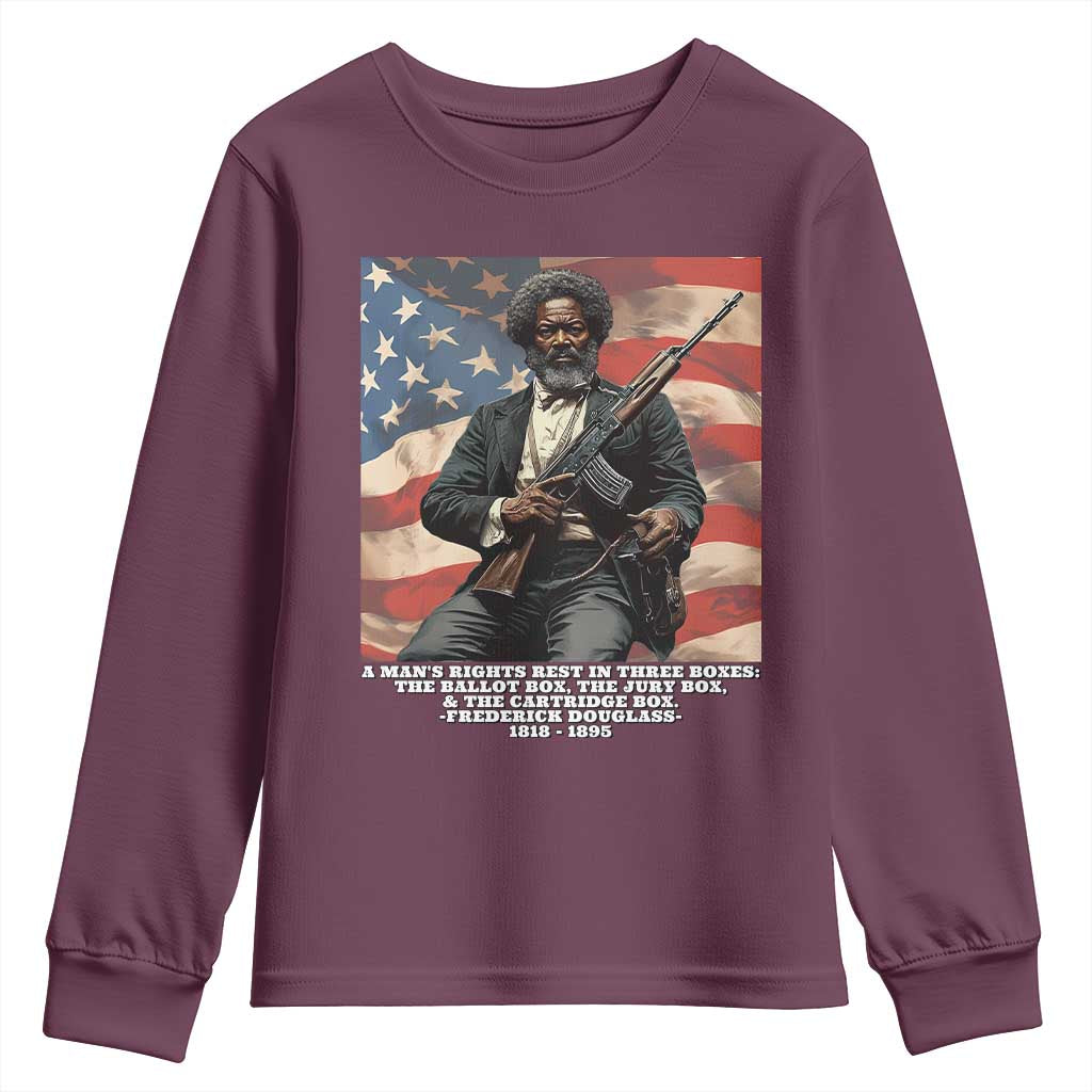 Frederick Douglass Youth Sweatshirt A Man's Rights Rest In Three Boxes American Flag TS11 Maroon Print Your Wear