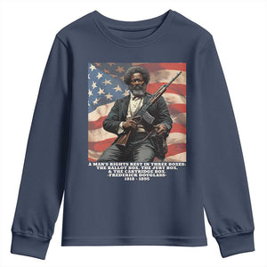 Frederick Douglass Youth Sweatshirt A Man's Rights Rest In Three Boxes American Flag TS11 Navy Print Your Wear