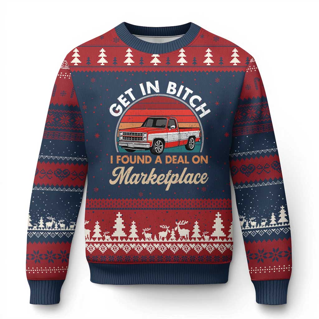 Get in Bitch I Found A Deal On Marketplace Meme Ugly Christmas Sweater Funny Shopping TS11 Navy Red Print Your Wear