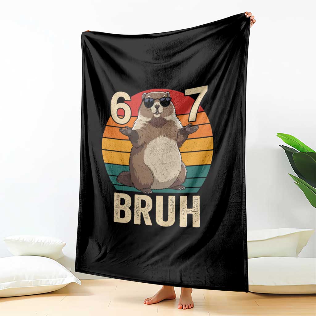 Funny Groundhog 67 Throw Blanket Six Seven Bruh Retro Vintage Woodchuck Day TS11 Print Your Wear