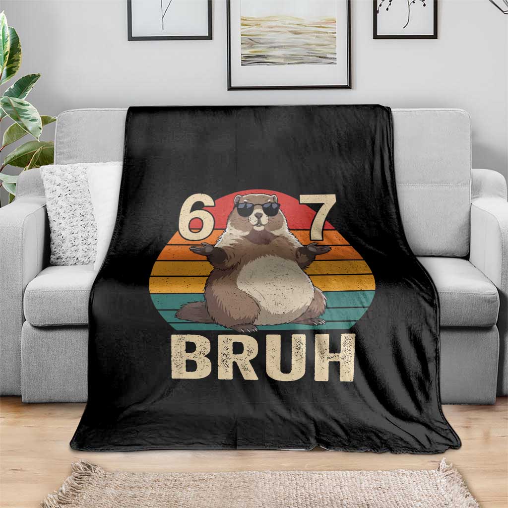 Funny Groundhog 67 Throw Blanket Six Seven Bruh Retro Vintage Woodchuck Day TS11 Print Your Wear