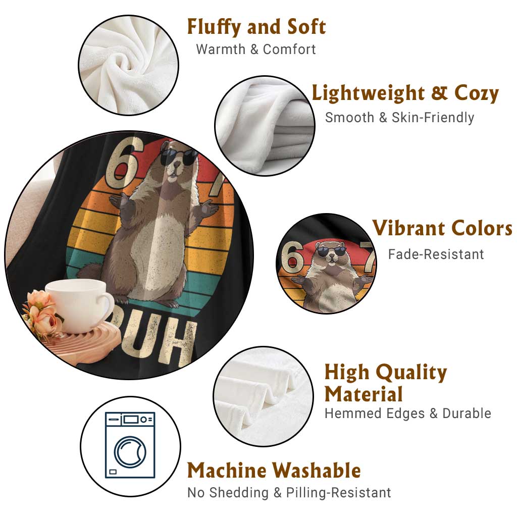 Funny Groundhog 67 Throw Blanket Six Seven Bruh Retro Vintage Woodchuck Day TS11 Print Your Wear