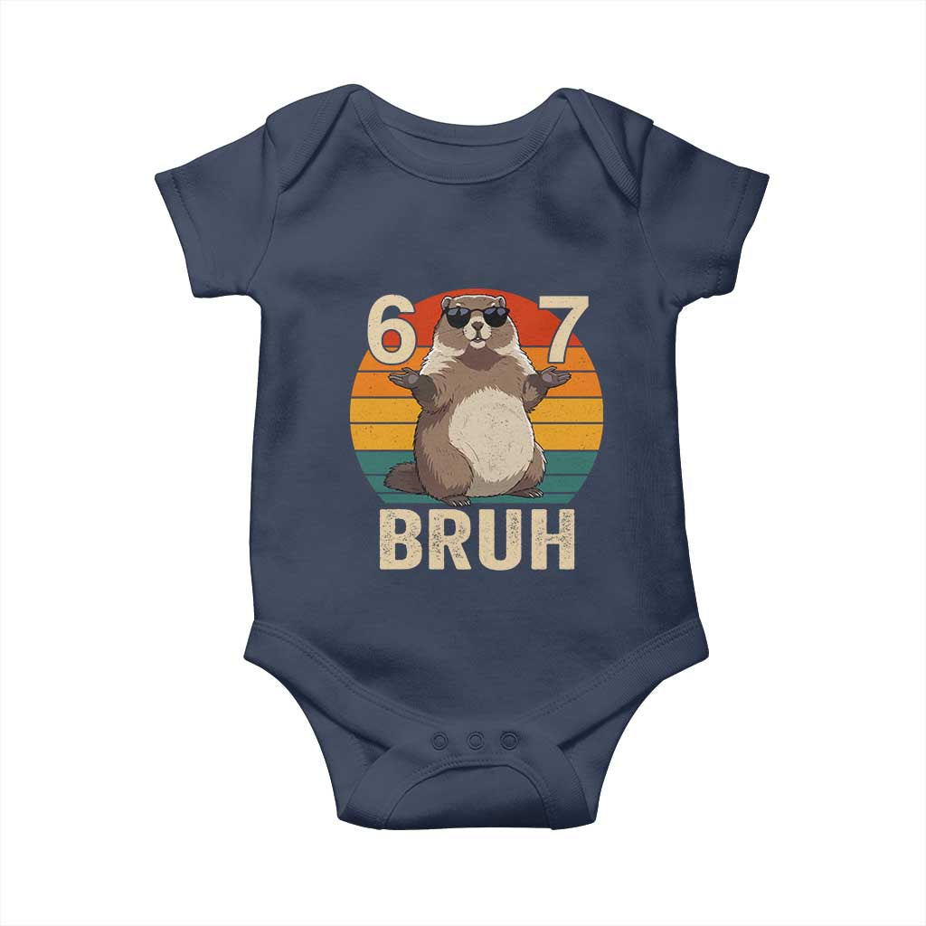 Funny Groundhog 67 Baby Onesie Six Seven Bruh Retro Vintage Woodchuck Day TS11 Navy Print Your Wear