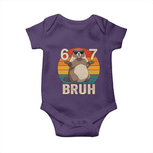 Funny Groundhog 67 Baby Onesie Six Seven Bruh Retro Vintage Woodchuck Day TS11 Purple Print Your Wear