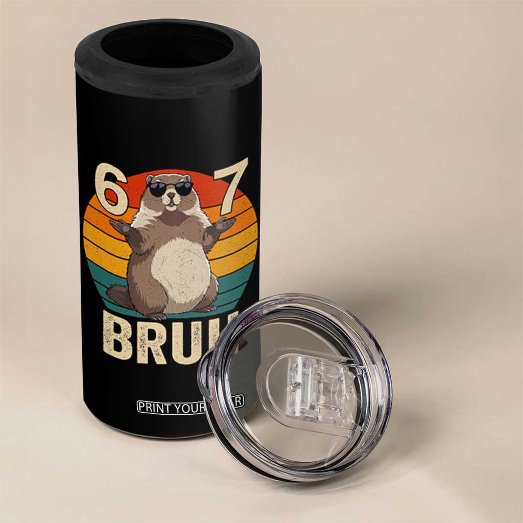 Funny Groundhog 67 4 in 1 Can Cooler Tumbler Six Seven Bruh Retro Vintage Woodchuck Day TS11 Print Your Wear