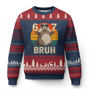 Funny Groundhog 67 Ugly Christmas Sweater Six Seven Bruh Retro Vintage Woodchuck Day TS11 Navy Red Print Your Wear