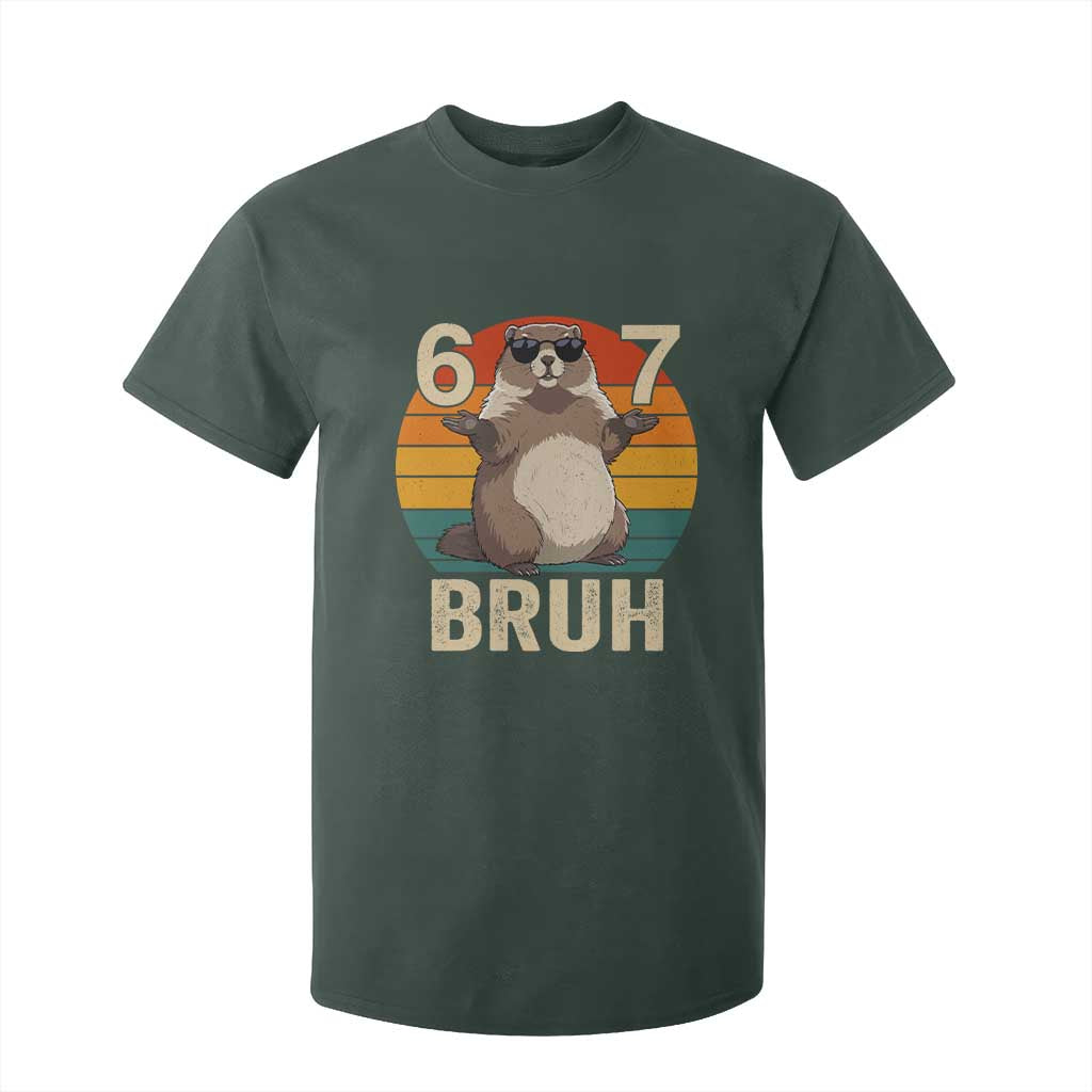 Funny Groundhog 67 T Shirt For Kid Six Seven Bruh Retro Vintage Woodchuck Day TS11 Dark Forest Green Print Your Wear