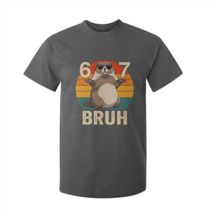 Funny Groundhog 67 T Shirt For Kid Six Seven Bruh Retro Vintage Woodchuck Day TS11 Dark Heather Print Your Wear