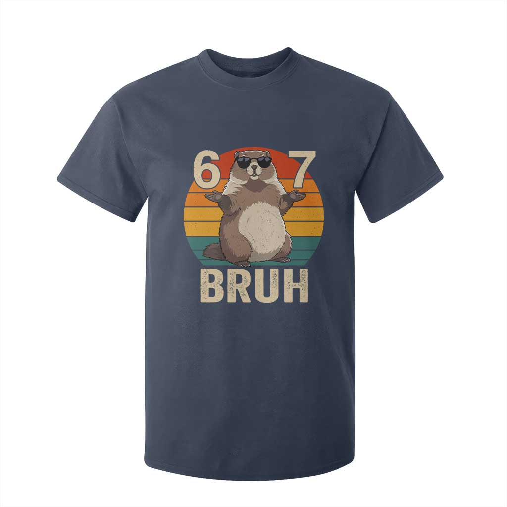 Funny Groundhog 67 T Shirt For Kid Six Seven Bruh Retro Vintage Woodchuck Day TS11 Navy Print Your Wear