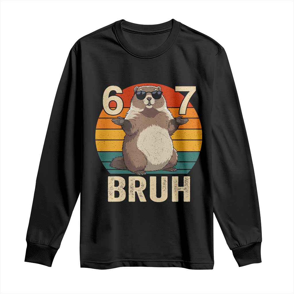 Funny Groundhog 67 Long Sleeve Shirt Six Seven Bruh Retro Vintage Woodchuck Day TS11 Black Print Your Wear
