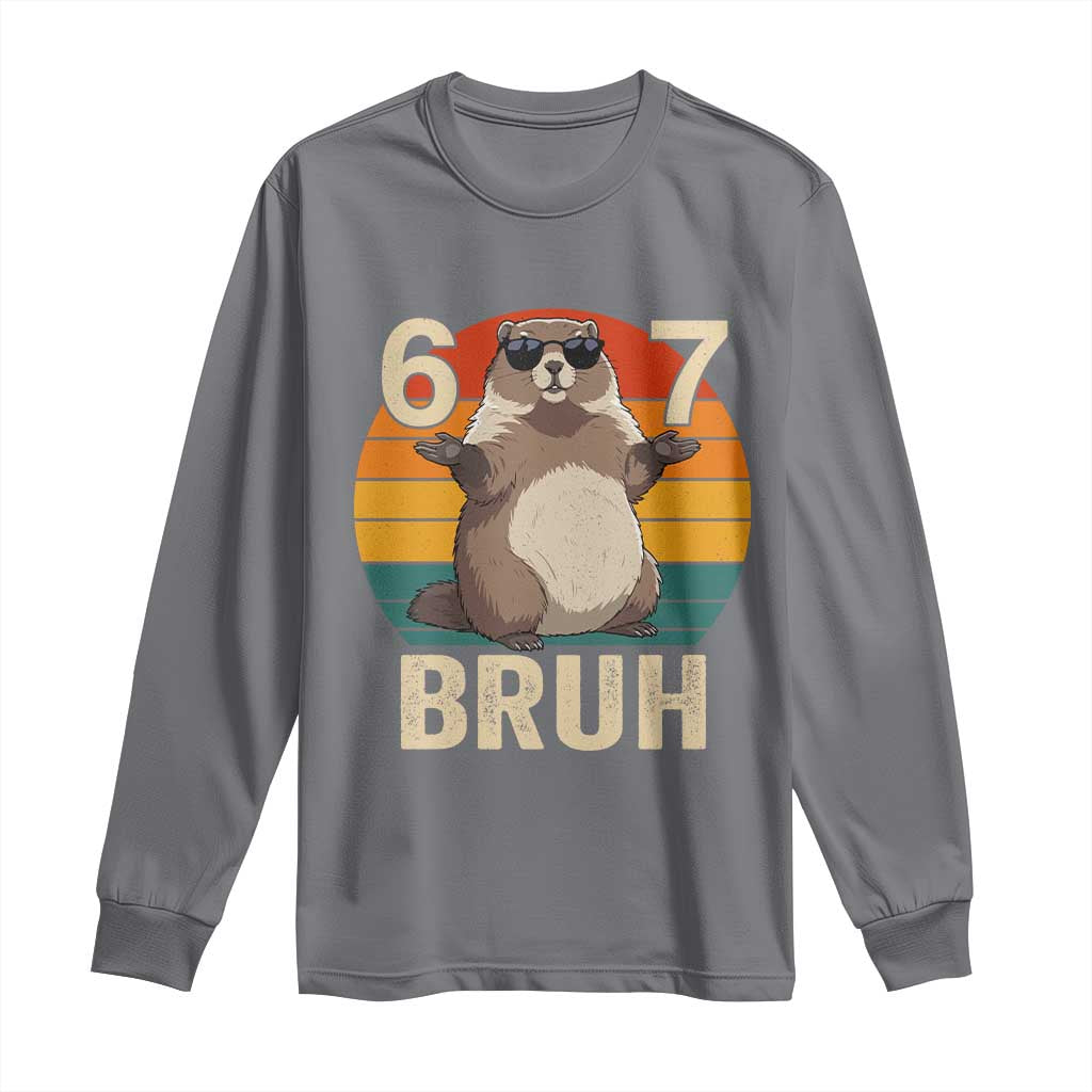 Funny Groundhog 67 Long Sleeve Shirt Six Seven Bruh Retro Vintage Woodchuck Day TS11 Charcoal Print Your Wear