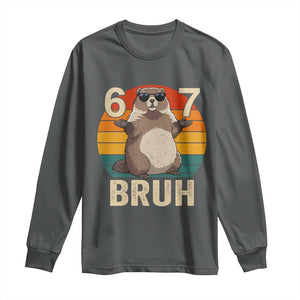 Funny Groundhog 67 Long Sleeve Shirt Six Seven Bruh Retro Vintage Woodchuck Day TS11 Dark Heather Print Your Wear