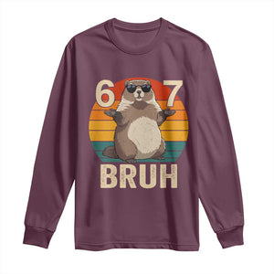 Funny Groundhog 67 Long Sleeve Shirt Six Seven Bruh Retro Vintage Woodchuck Day TS11 Maroon Print Your Wear