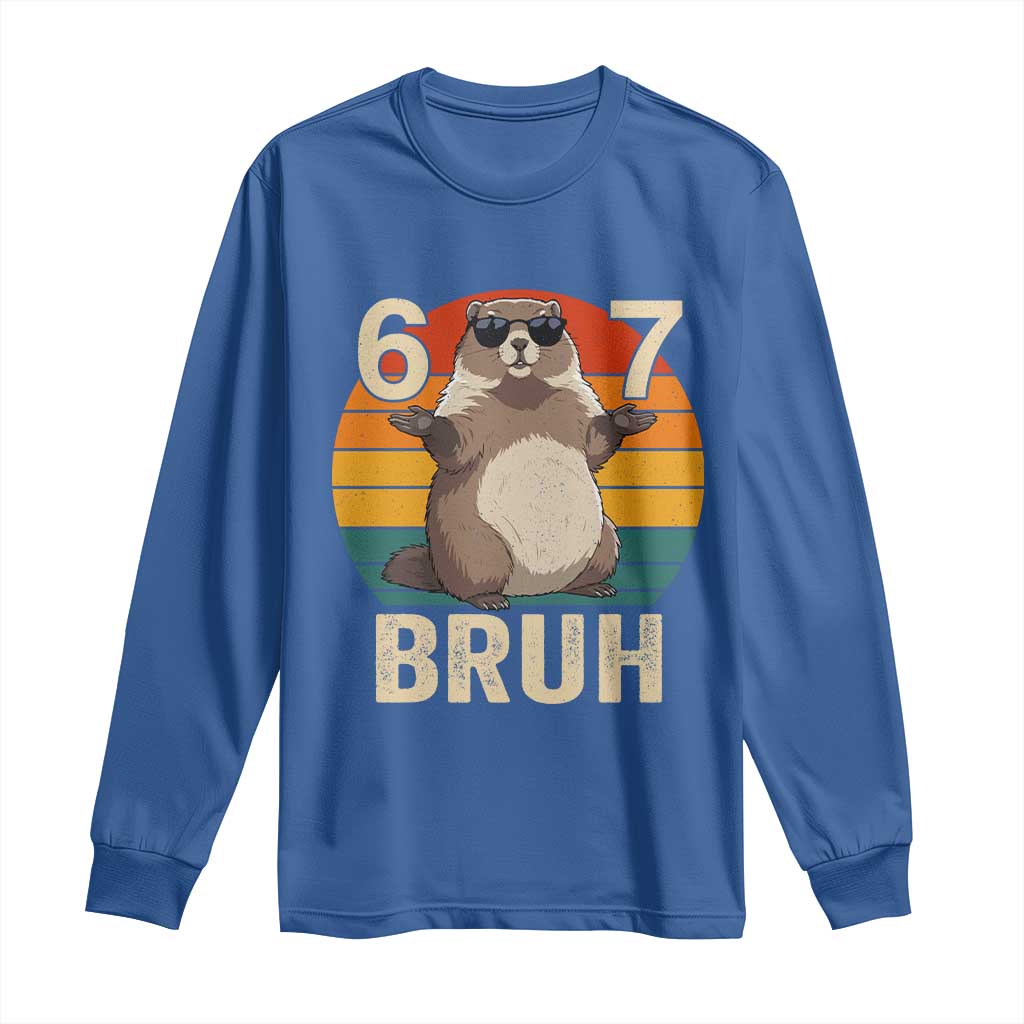 Funny Groundhog 67 Long Sleeve Shirt Six Seven Bruh Retro Vintage Woodchuck Day TS11 Royal Blue Print Your Wear