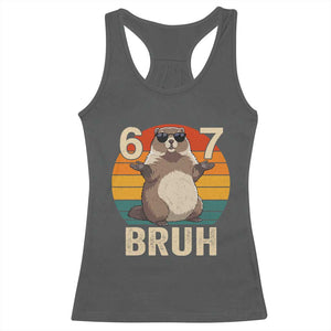 Funny Groundhog 67 Racerback Tank Top Six Seven Bruh Retro Vintage Woodchuck Day TS11 Dark Heather Print Your Wear