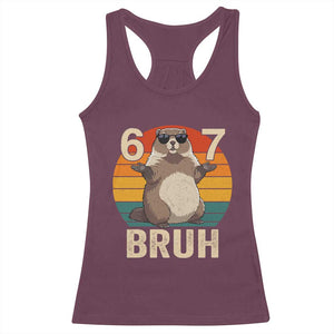 Funny Groundhog 67 Racerback Tank Top Six Seven Bruh Retro Vintage Woodchuck Day TS11 Maroon Print Your Wear