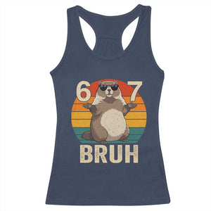 Funny Groundhog 67 Racerback Tank Top Six Seven Bruh Retro Vintage Woodchuck Day TS11 Navy Print Your Wear