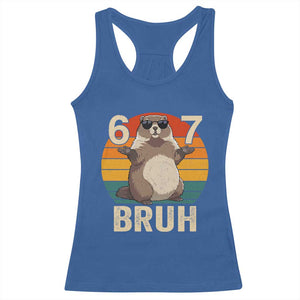 Funny Groundhog 67 Racerback Tank Top Six Seven Bruh Retro Vintage Woodchuck Day TS11 Royal Blue Print Your Wear