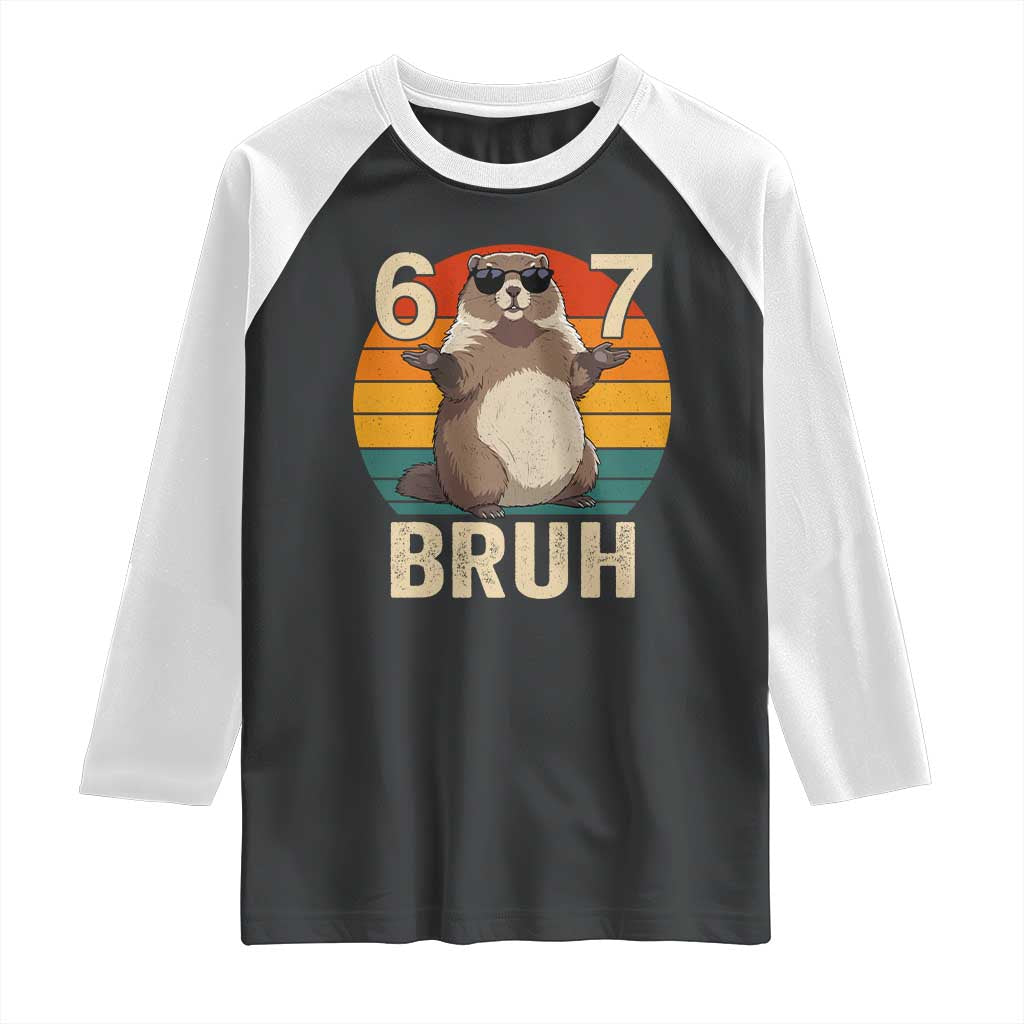 Funny Groundhog 67 Raglan Shirt Six Seven Bruh Retro Vintage Woodchuck Day TS11 Black White Print Your Wear
