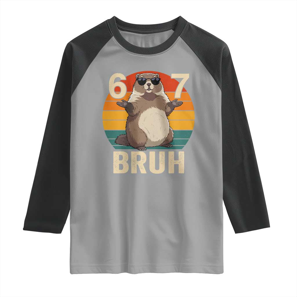 Funny Groundhog 67 Raglan Shirt Six Seven Bruh Retro Vintage Woodchuck Day TS11 Sport Gray Black Print Your Wear