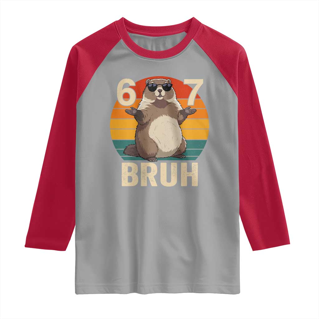Funny Groundhog 67 Raglan Shirt Six Seven Bruh Retro Vintage Woodchuck Day TS11 Sport Gray Red Print Your Wear