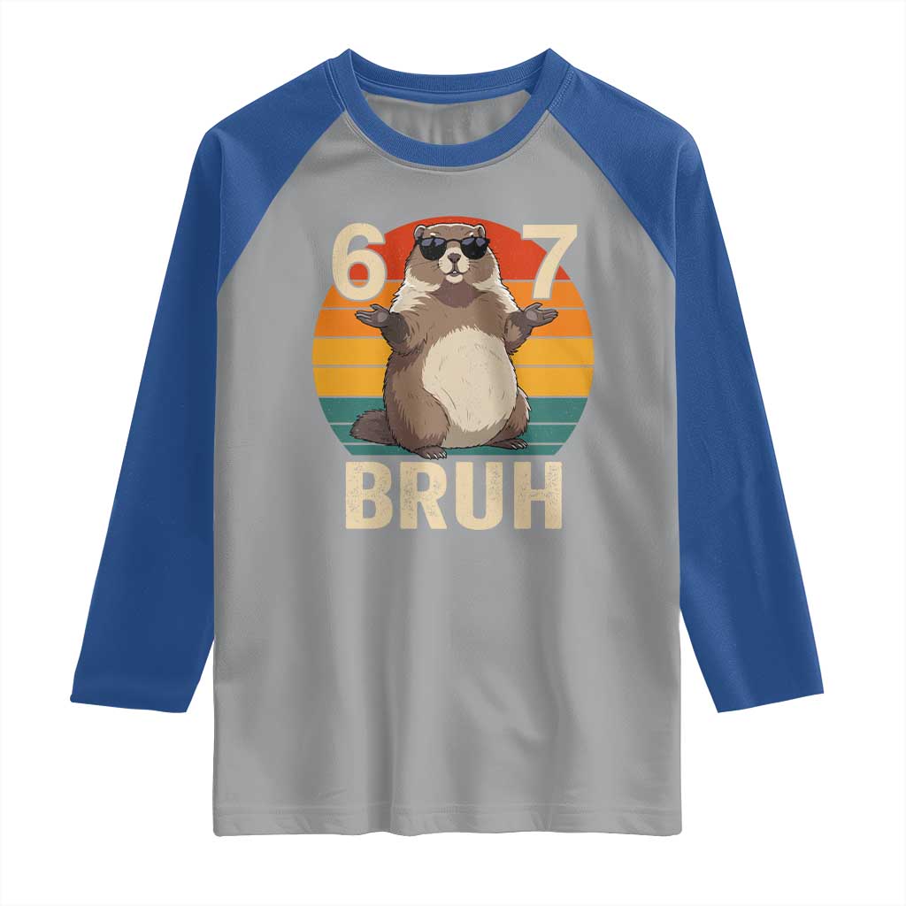 Funny Groundhog 67 Raglan Shirt Six Seven Bruh Retro Vintage Woodchuck Day TS11 Sport Gray Royal Print Your Wear