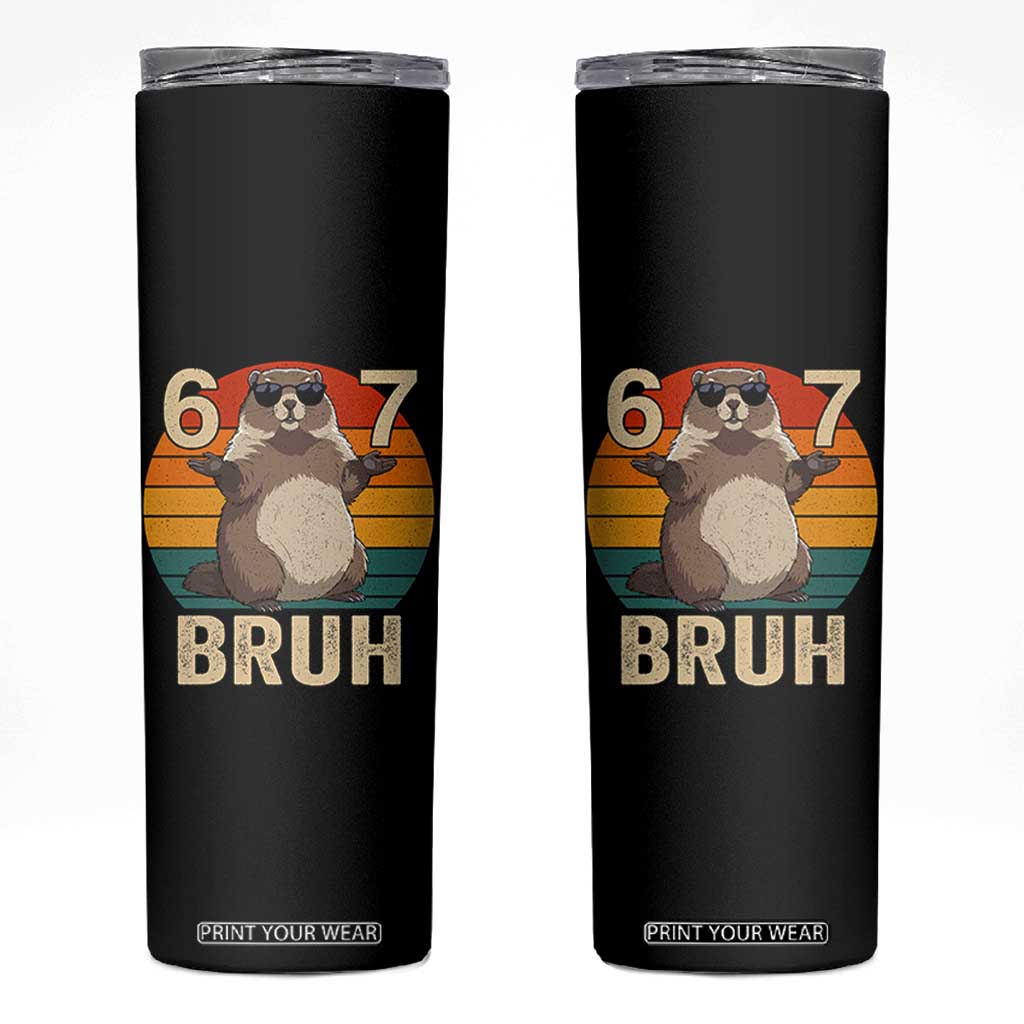 Funny Groundhog 67 Skinny Tumbler Six Seven Bruh Retro Vintage Woodchuck Day TS11 Black Print Your Wear