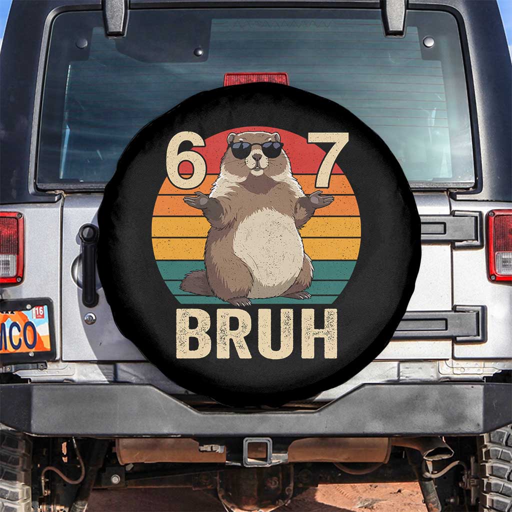 Funny Groundhog 67 Spare Tire Cover Six Seven Bruh Retro Vintage Woodchuck Day TS11 No hole Black Print Your Wear