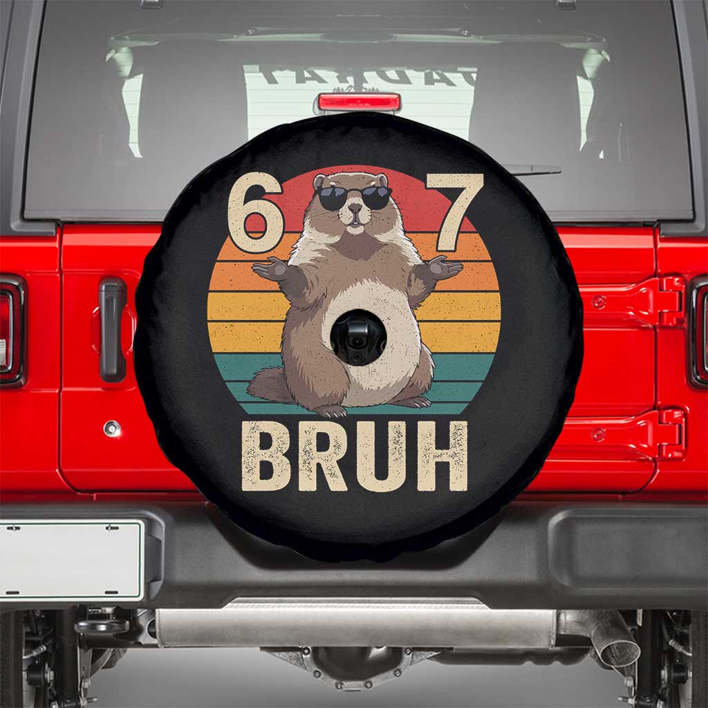 Funny Groundhog 67 Spare Tire Cover Six Seven Bruh Retro Vintage Woodchuck Day TS11 Black Print Your Wear