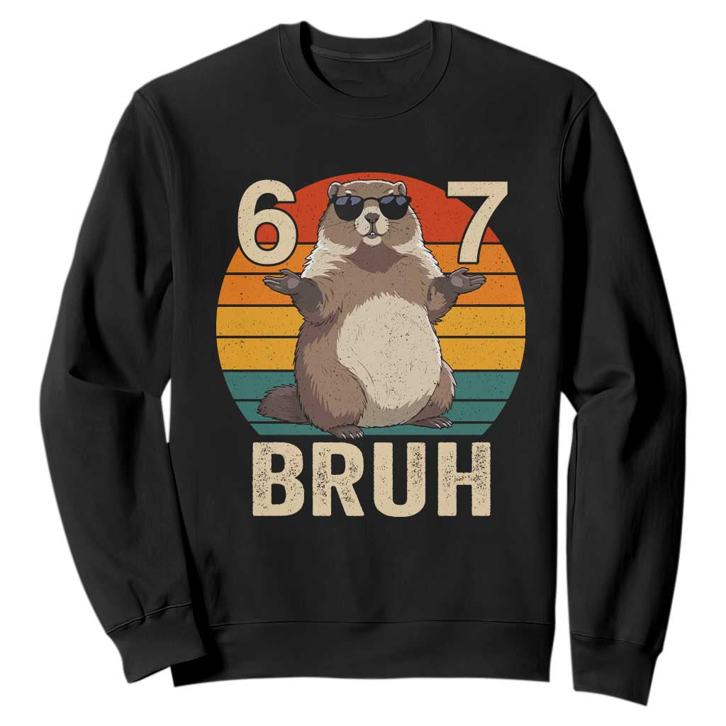 Funny Groundhog 67 Sweatshirt Six Seven Bruh Retro Vintage Woodchuck Day TS11 Black Print Your Wear