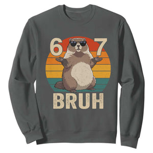 Funny Groundhog 67 Sweatshirt Six Seven Bruh Retro Vintage Woodchuck Day TS11 Dark Heather Print Your Wear