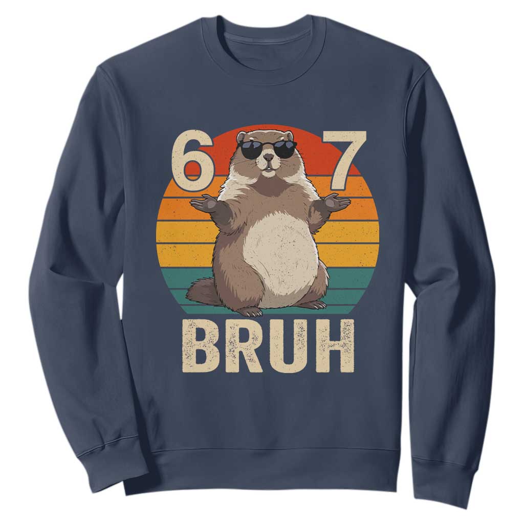Funny Groundhog 67 Sweatshirt Six Seven Bruh Retro Vintage Woodchuck Day TS11 Navy Print Your Wear