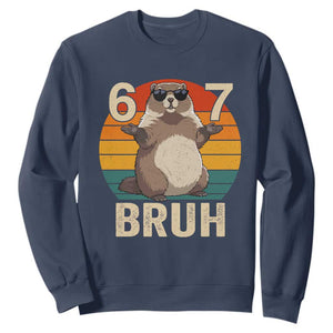Funny Groundhog 67 Sweatshirt Six Seven Bruh Retro Vintage Woodchuck Day TS11 Navy Print Your Wear