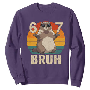 Funny Groundhog 67 Sweatshirt Six Seven Bruh Retro Vintage Woodchuck Day TS11 Purple Print Your Wear