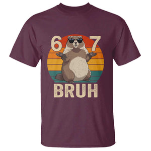Funny Groundhog 67 T Shirt Six Seven Bruh Retro Vintage Woodchuck Day TS11 Maroon Print Your Wear