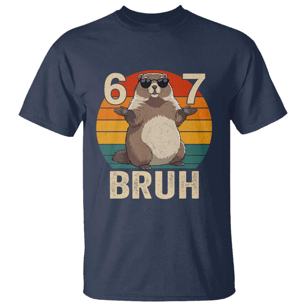 Funny Groundhog 67 T Shirt Six Seven Bruh Retro Vintage Woodchuck Day TS11 Navy Print Your Wear