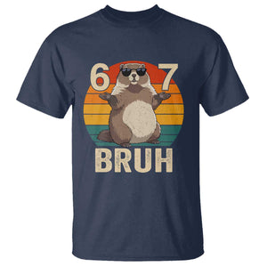 Funny Groundhog 67 T Shirt Six Seven Bruh Retro Vintage Woodchuck Day TS11 Navy Print Your Wear