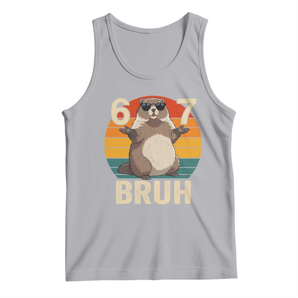Funny Groundhog 67 Tank Top Six Seven Bruh Retro Vintage Woodchuck Day TS11 Athletic Heather Print Your Wear