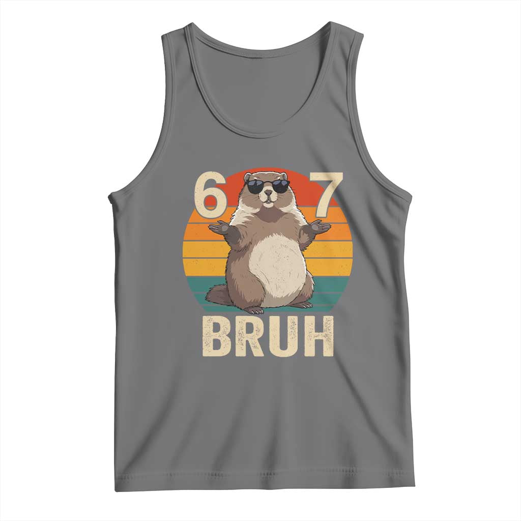 Funny Groundhog 67 Tank Top Six Seven Bruh Retro Vintage Woodchuck Day TS11 Black Heather Print Your Wear