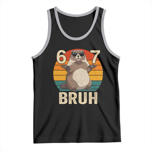 Funny Groundhog 67 Tank Top Six Seven Bruh Retro Vintage Woodchuck Day TS11 Black Athletic Heather Print Your Wear