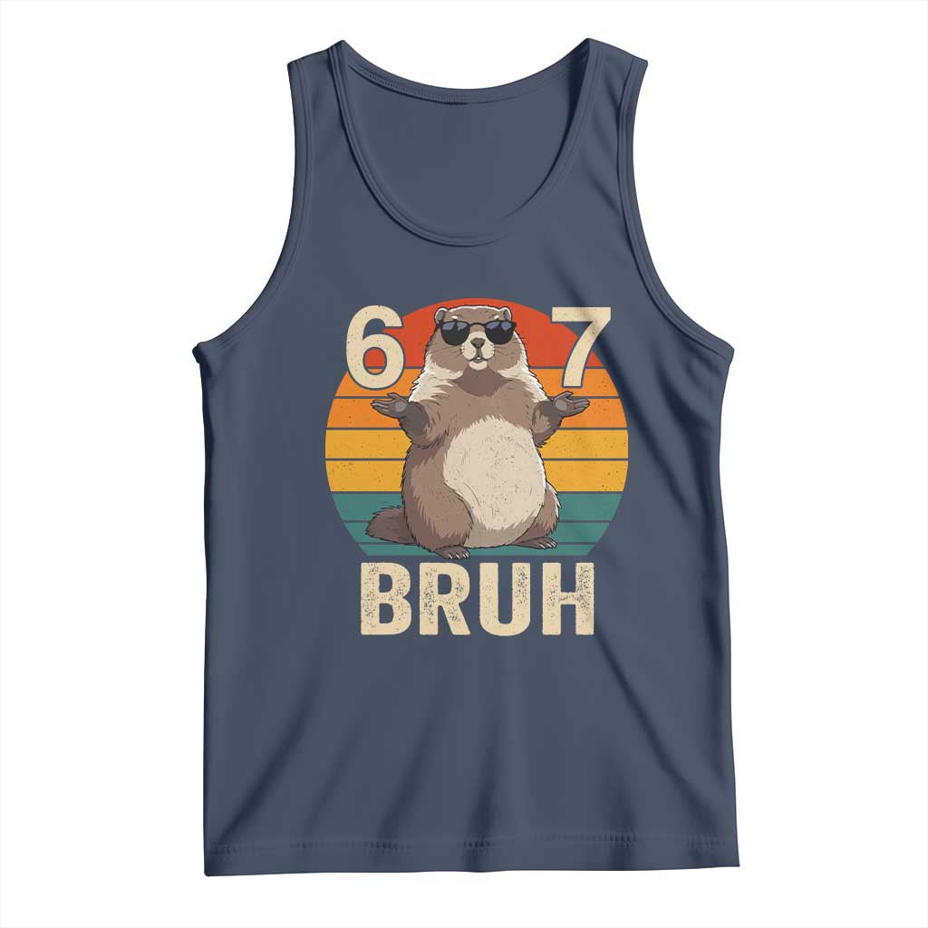 Funny Groundhog 67 Tank Top Six Seven Bruh Retro Vintage Woodchuck Day TS11 Navy Print Your Wear