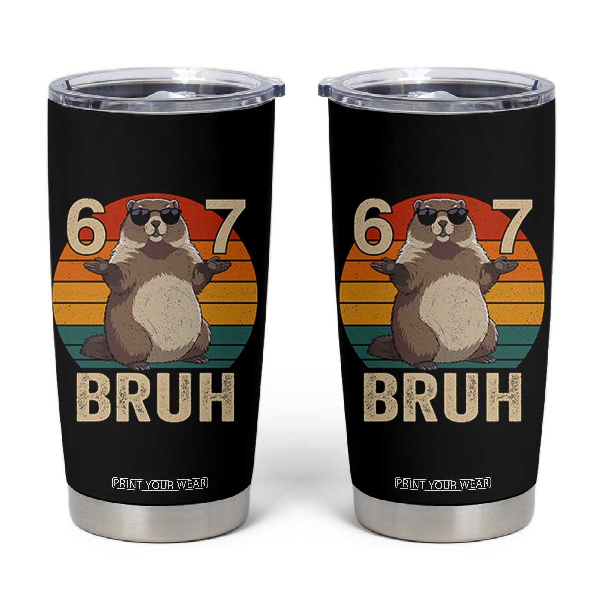 Funny Groundhog 67 Tumbler Cup Six Seven Bruh Retro Vintage Woodchuck Day TS11 Black Print Your Wear