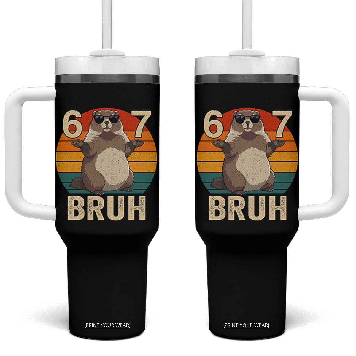 Funny Groundhog 67 Tumbler With Handle Six Seven Bruh Retro Vintage Woodchuck Day TS11 One Size: 40 oz Black Print Your Wear