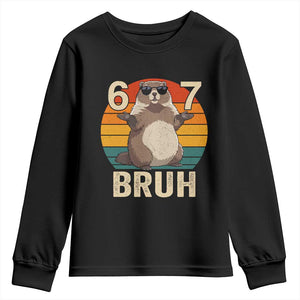 Funny Groundhog 67 Youth Sweatshirt Six Seven Bruh Retro Vintage Woodchuck Day TS11 Black Print Your Wear